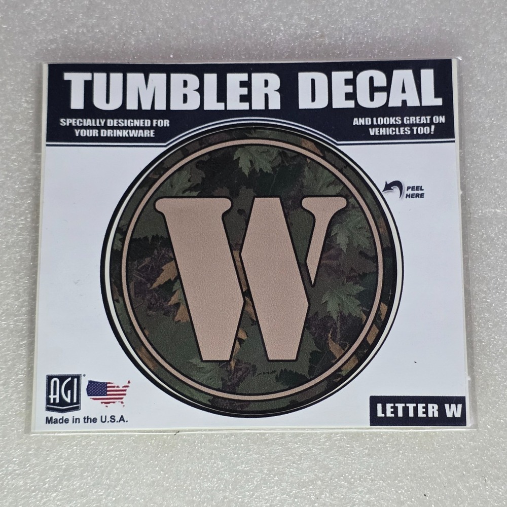 AGI Tumbler Decal Letter W Camouflage Vehicle Car Window Sticker New USA Made